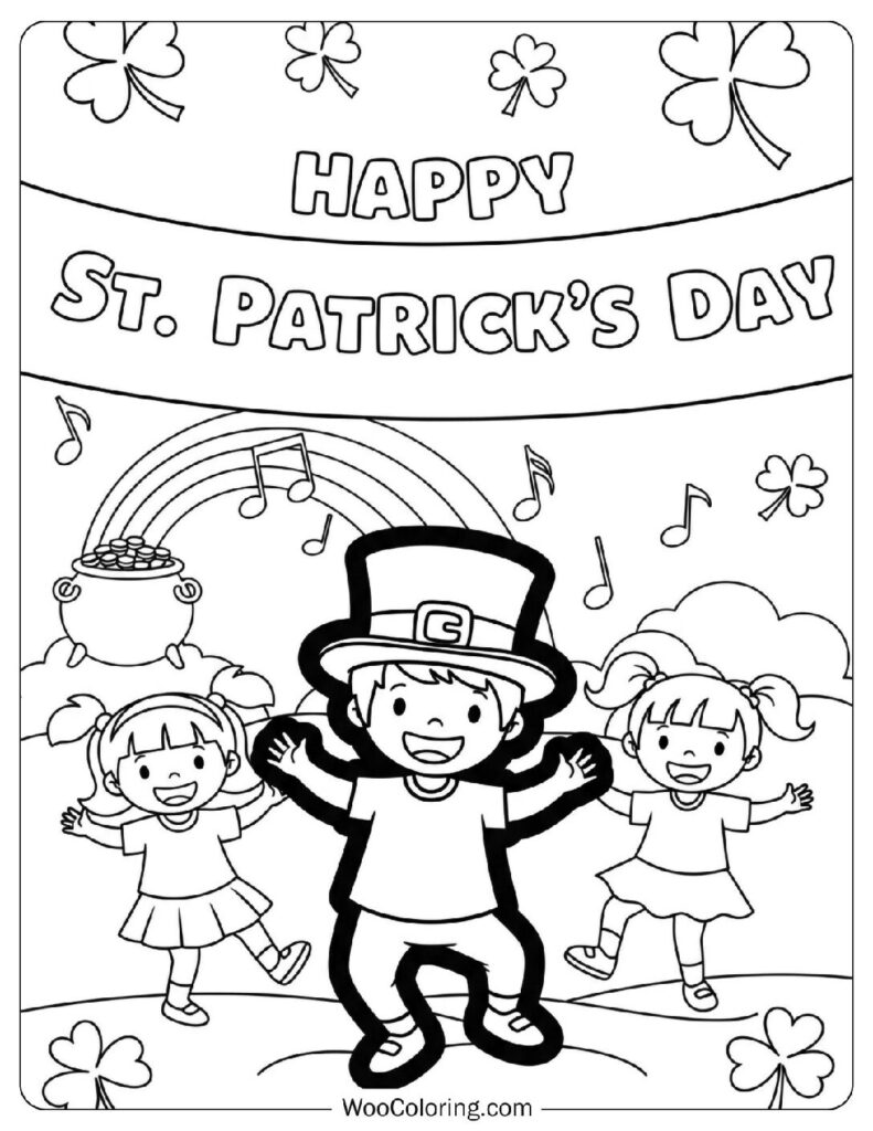 Happy St. Patrick’s Day Banner with Dancing Kids