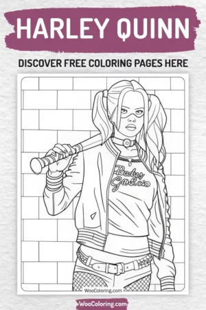 Harley Quinn coloring pages designs for kids