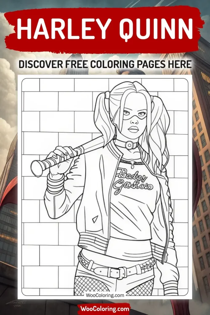 Harley Quinn coloring pages designs with superhero