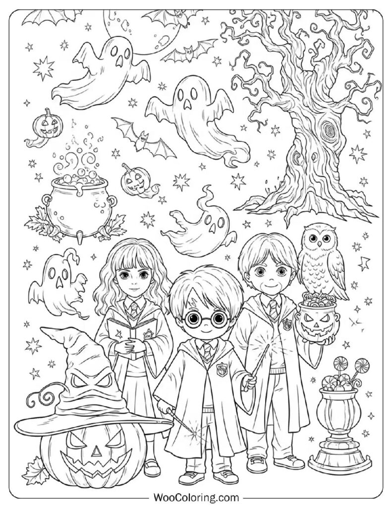 Harry Potter Hogwarts Halloween coloring page