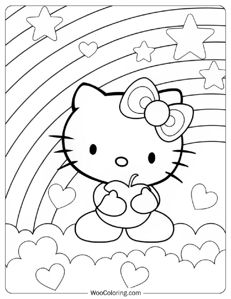 Healthy Hello Kitty Eating Apple Coloring Page For Kids
