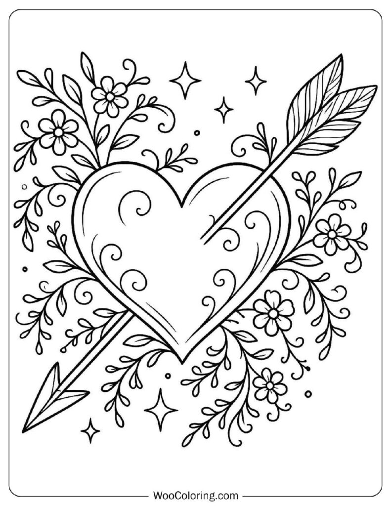 Heart with Arrow Art for Kids to Color