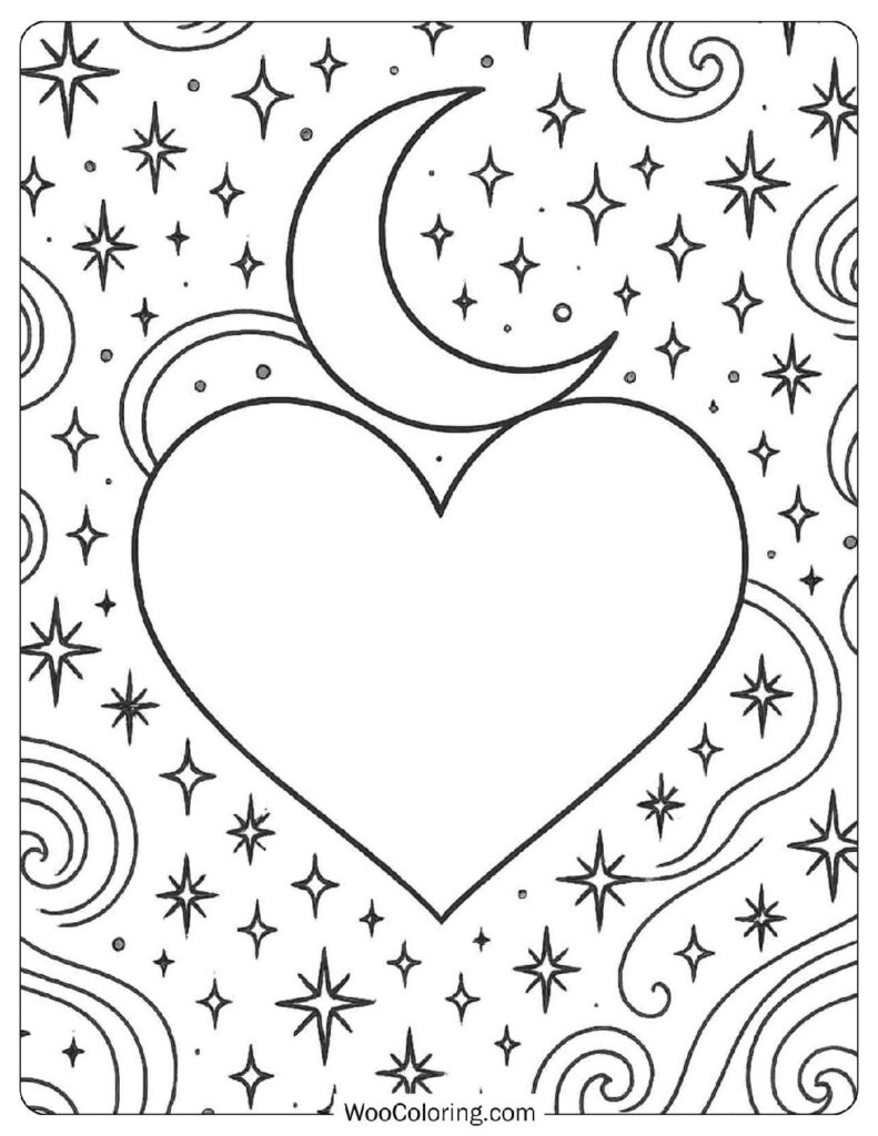 Heart with Stars and Crescent Moon