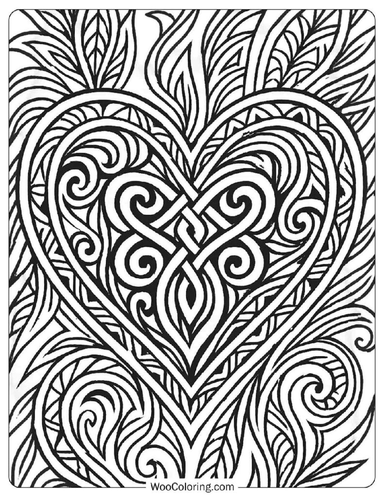Heart with Tribal Patterns Coloring Page