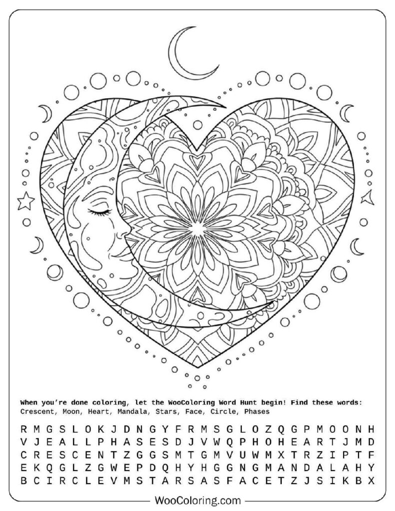 Heart‑Shaped Moon Mandala with Delicate Celestial Accents
