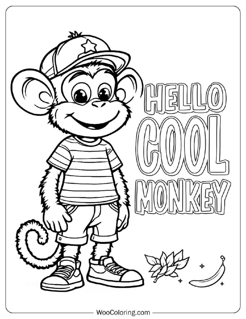 Hello Cool Monkey Sheet To Color With Fun Outfit And Banana