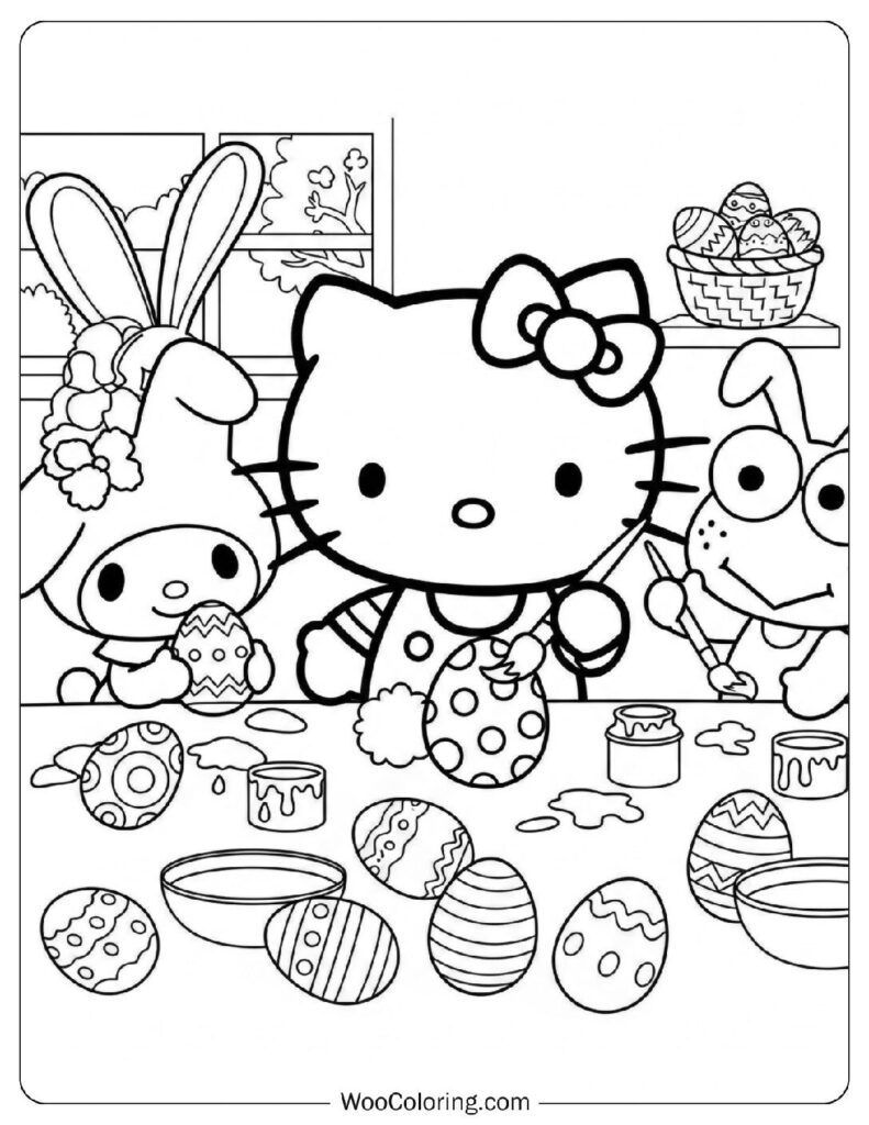 Hello Kitty Decorating Easter Eggs with Friends