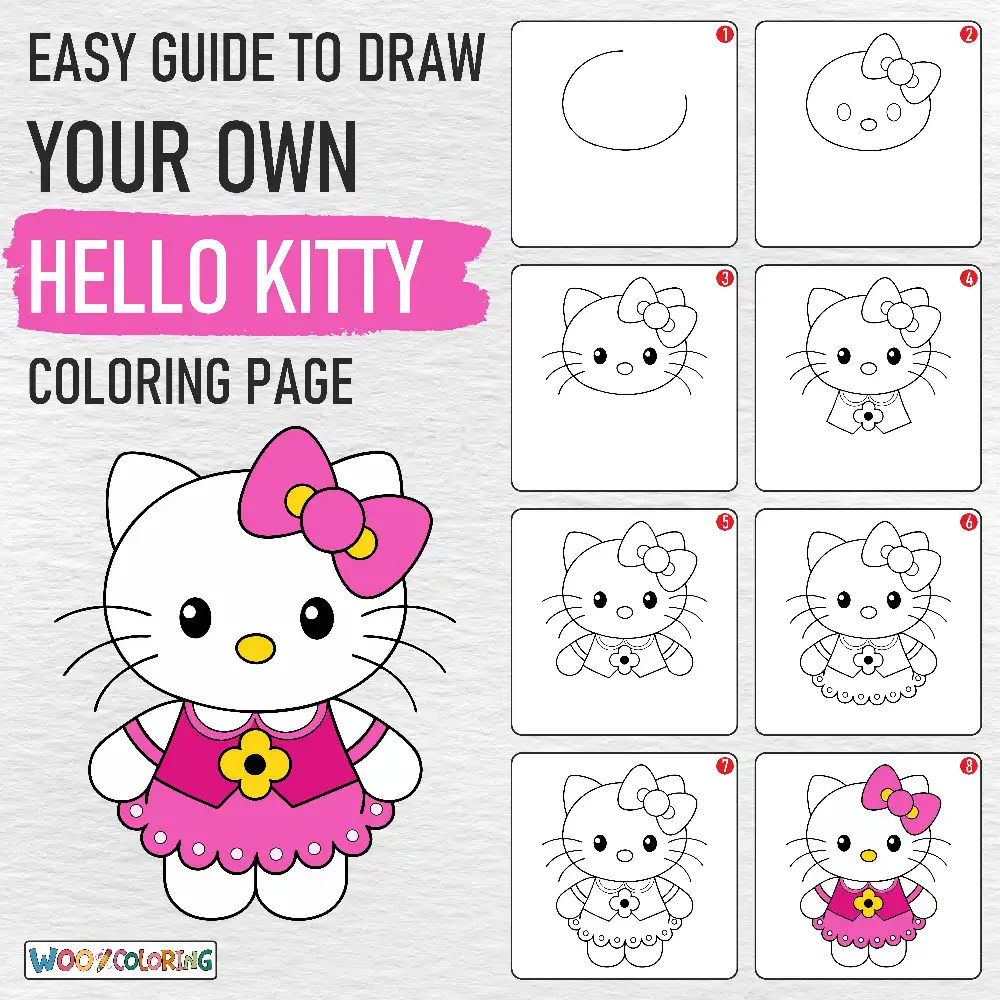 Hello Kitty coloring page drawing guide