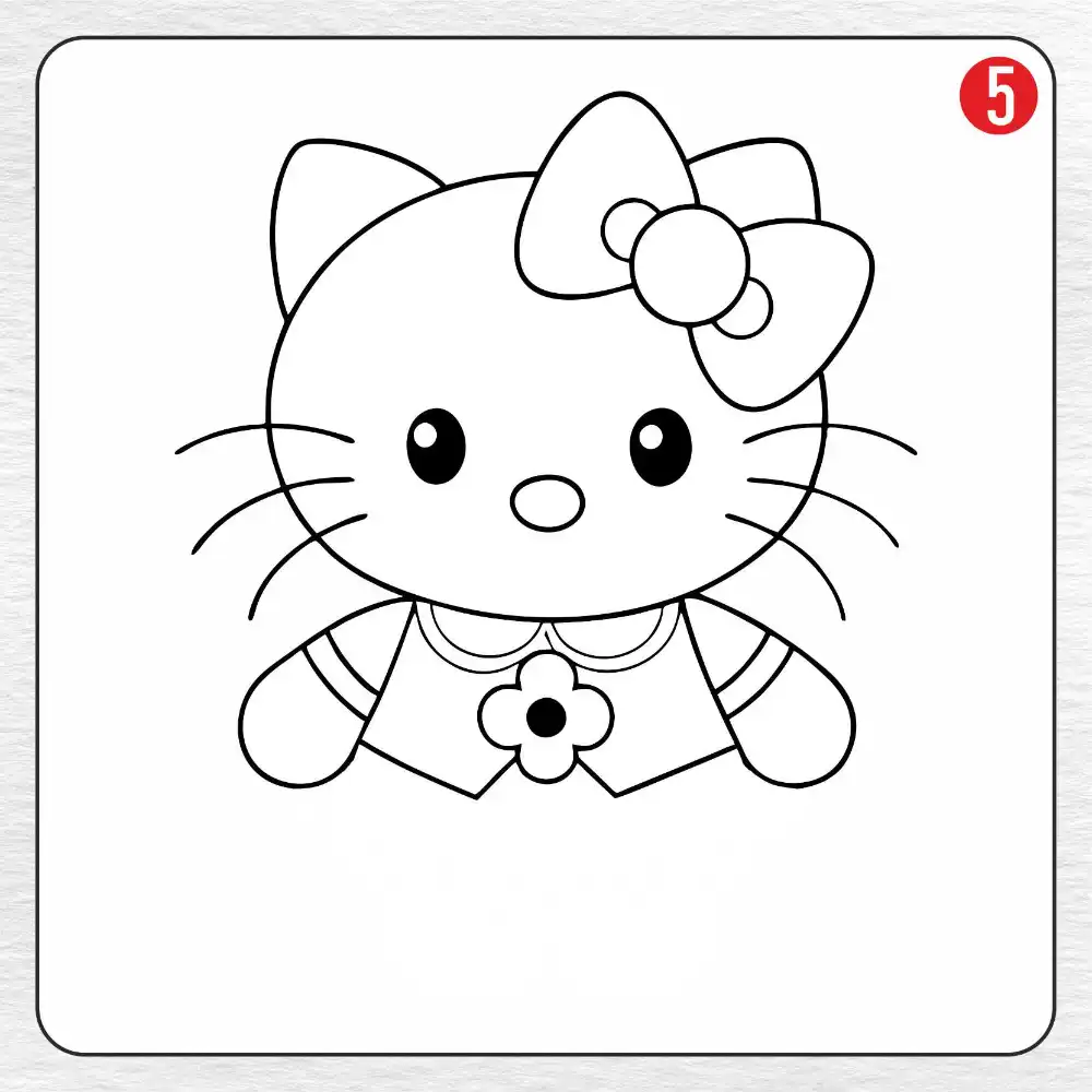 Hello Kitty coloring page drawing step 5