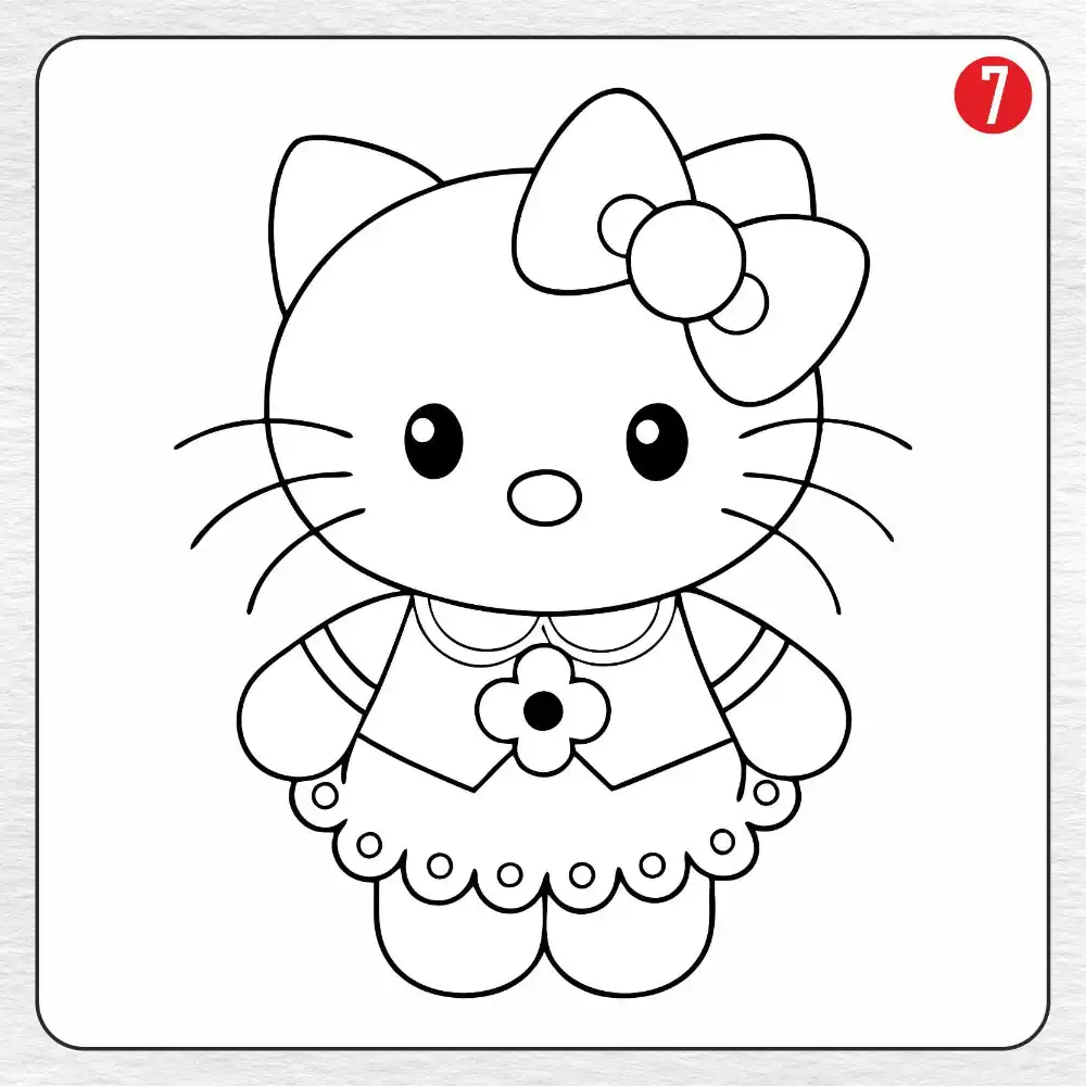 Hello Kitty coloring page drawing step 7