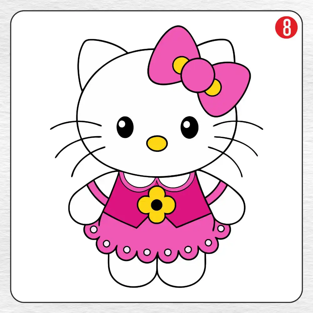 Hello Kitty coloring page drawing step 8