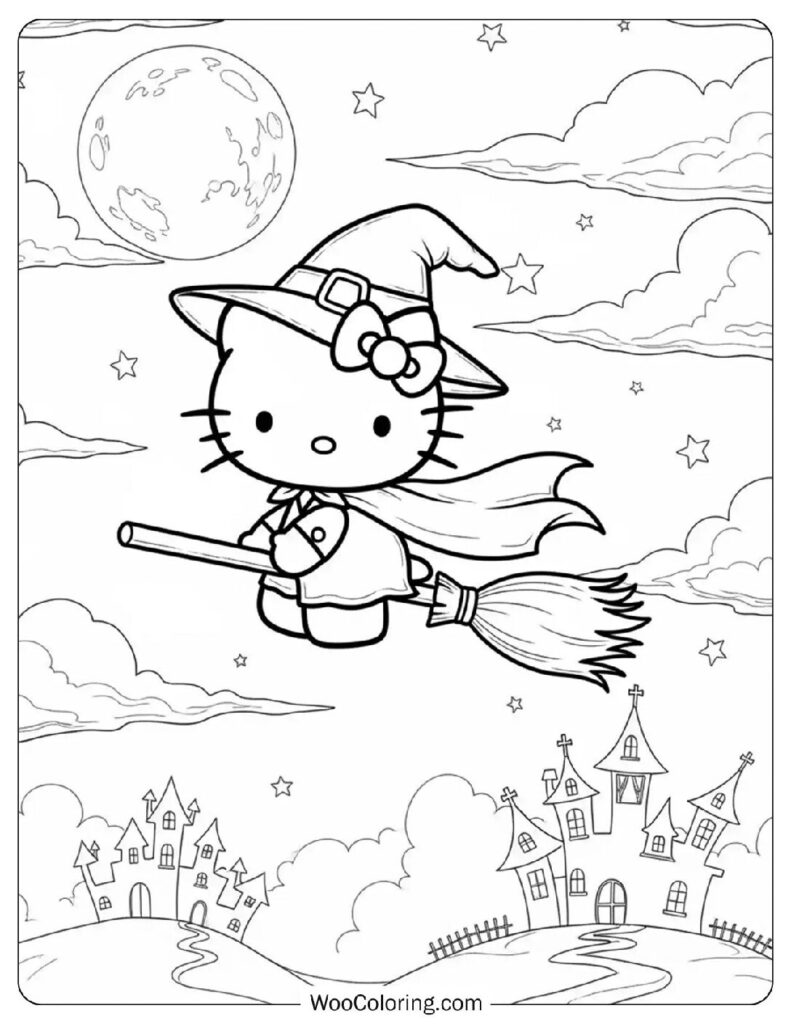 Hello Kitty in Witch Costume coloring page