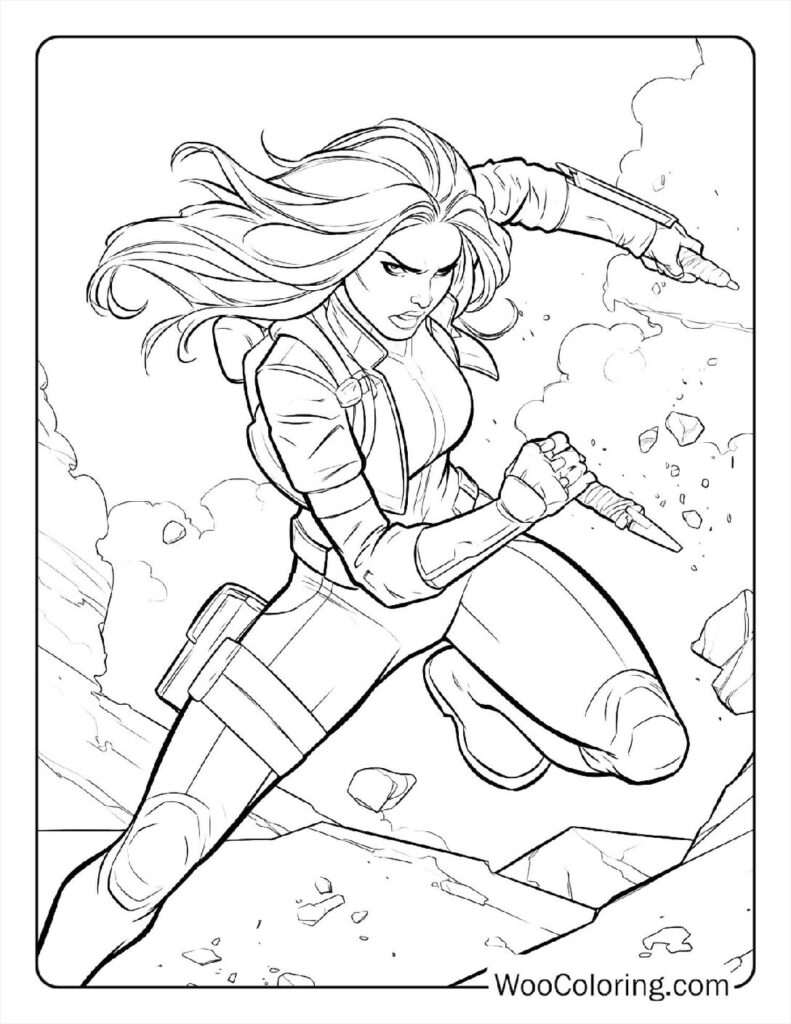 Heroic Rogue in Action Coloring Sheet