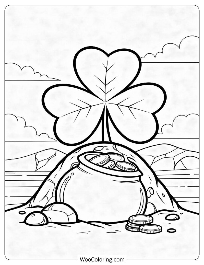 Hidden Treasure Pot Under a Large Shamrock