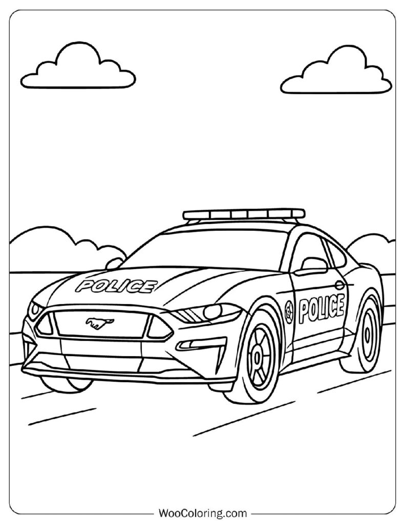 High-Speed Ford Mustang GT Police Car Coloring Page