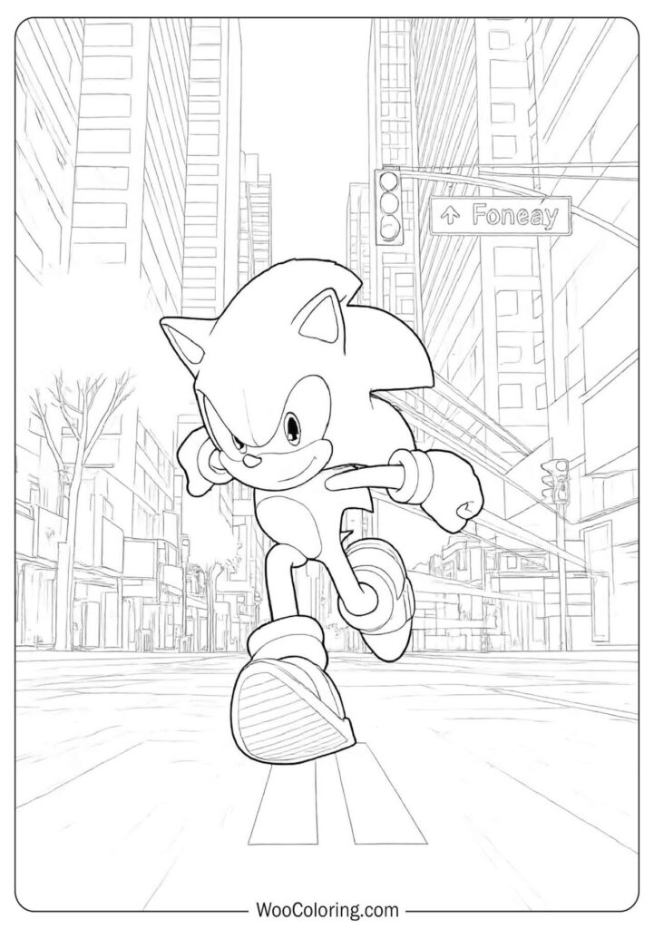 High-energy Sonic scene from the second movie with motion effects and glowing city lights