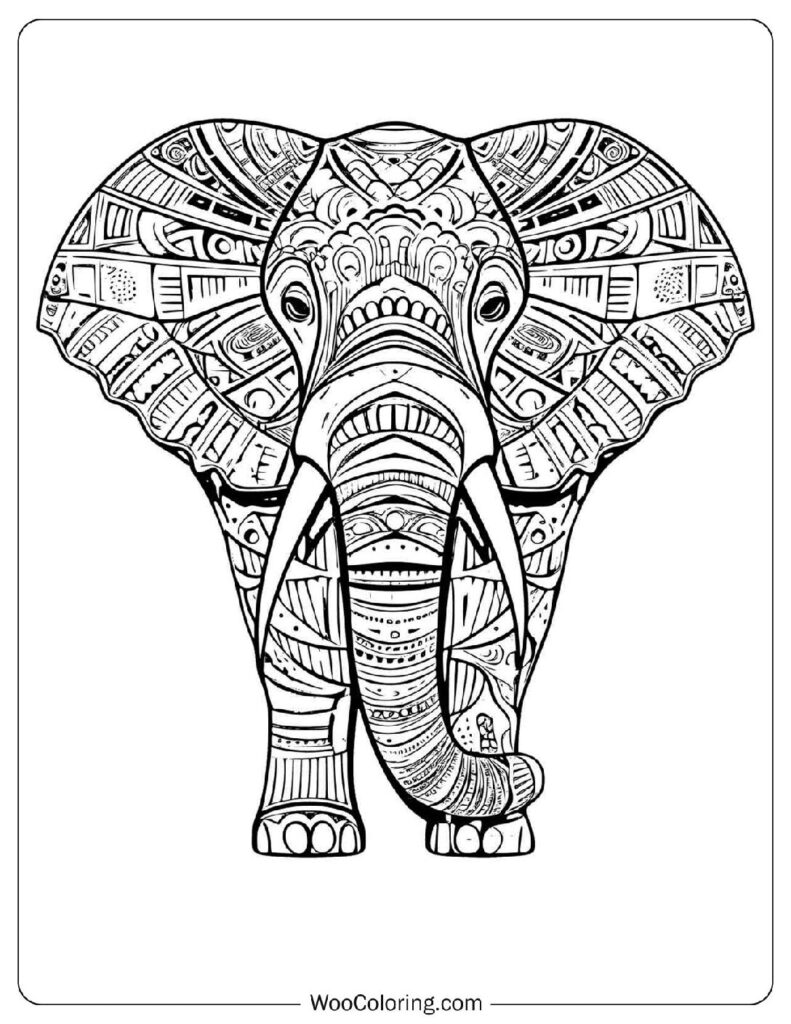 Zentangle Style Elephant Coloring Page with Fine Abstract Patterns