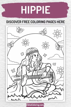 Hippie coloring pages designs for kids
