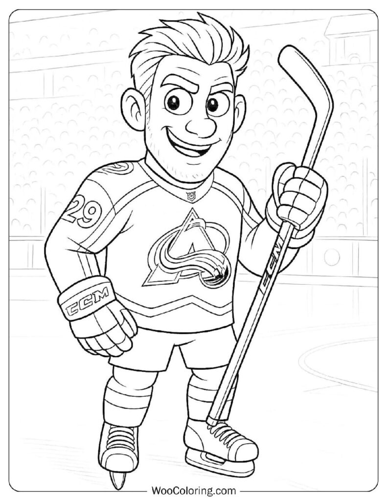 Hockey Coloring Page Featuring Nathan MacKinnon from Colorado Avalanche