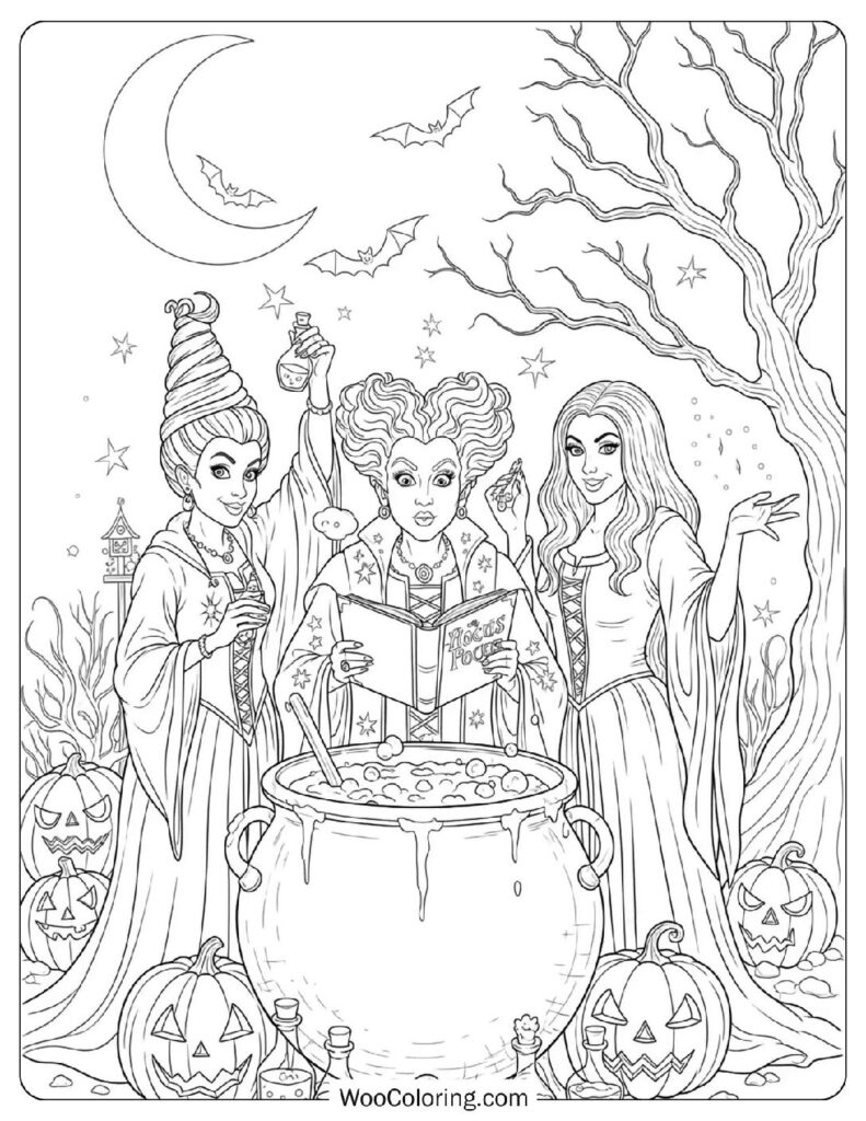 Hocus Pocus Witches coloring page