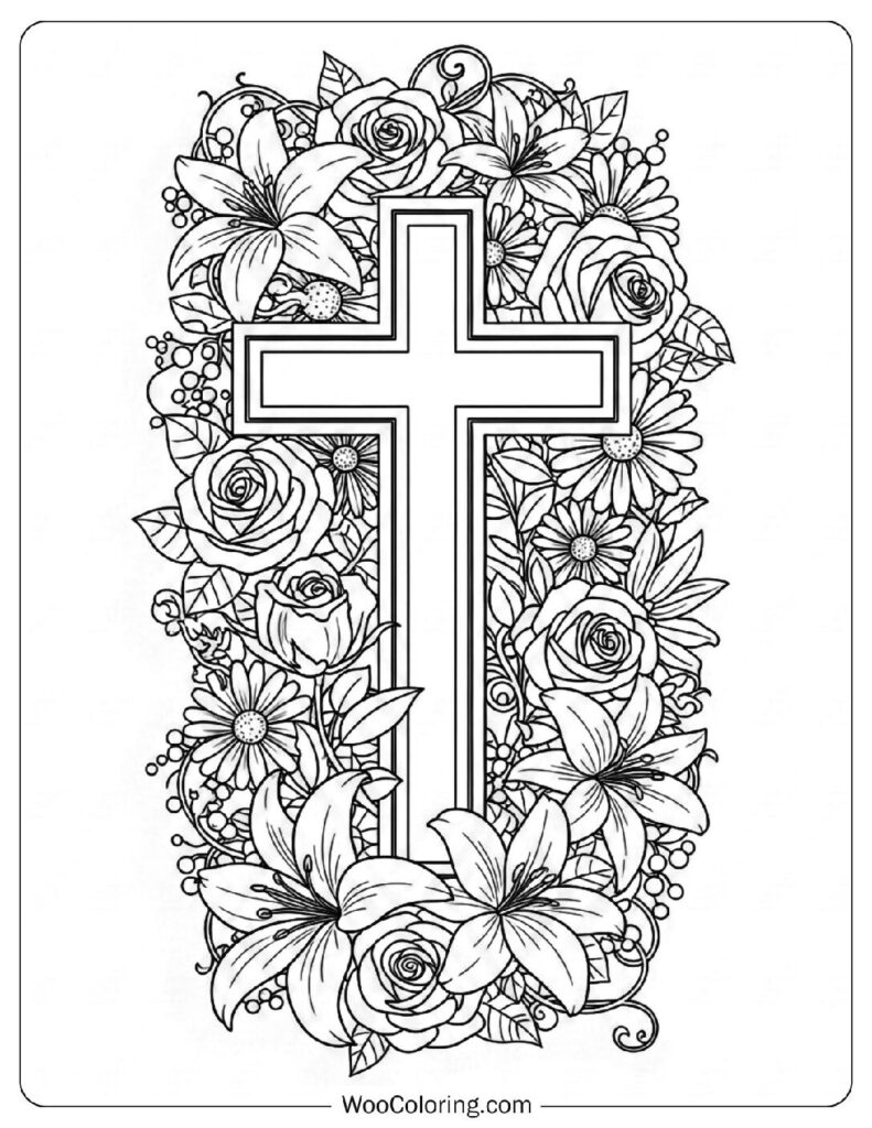 Holy Cross Surrounded by a Wreath of Flowers