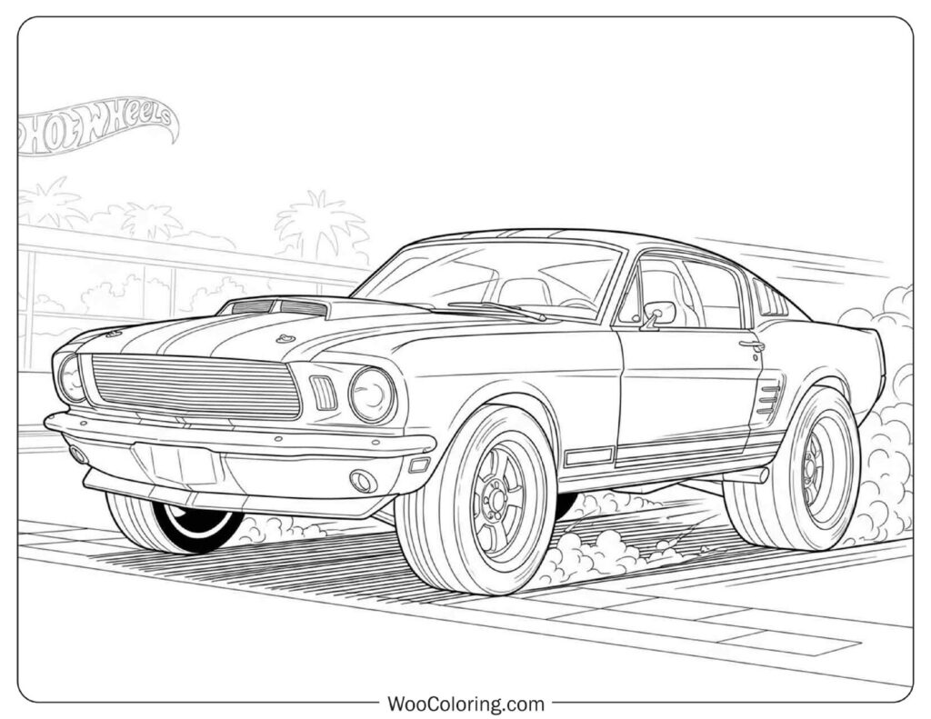 Hot Wheels Ford Mustang Coloring Page for Kids