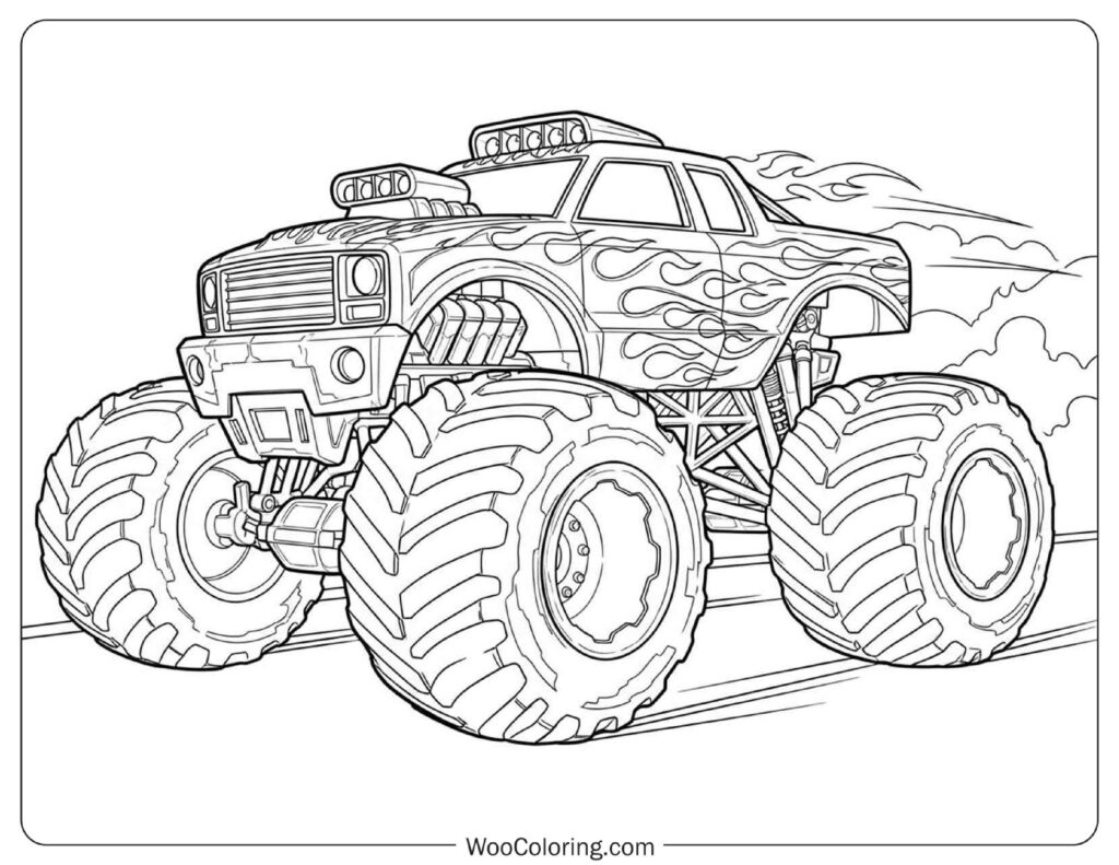 Hot Wheels Monster Truck Big Tires and Flame Paint