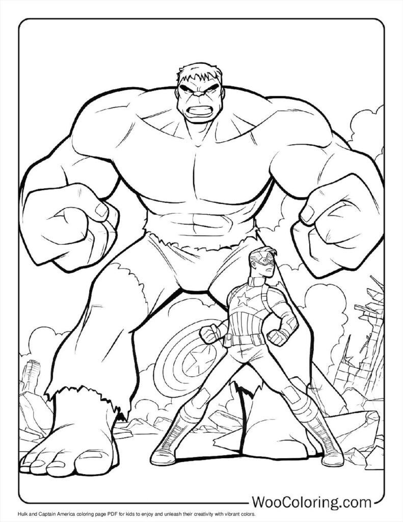 Hulk and Cap To Color
