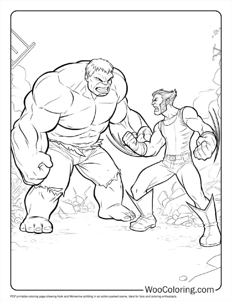 Hulk and Wolverine Collide Coloring Sheet