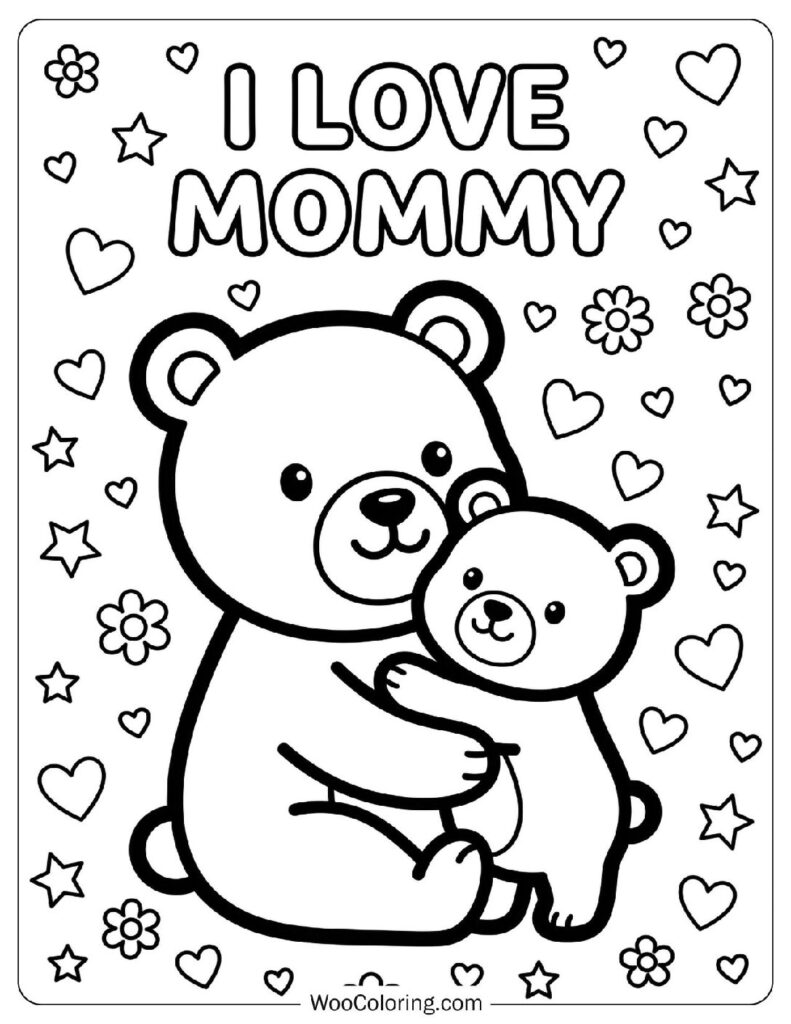 I Love Mommy Poster-Style Card with Little Hearts
