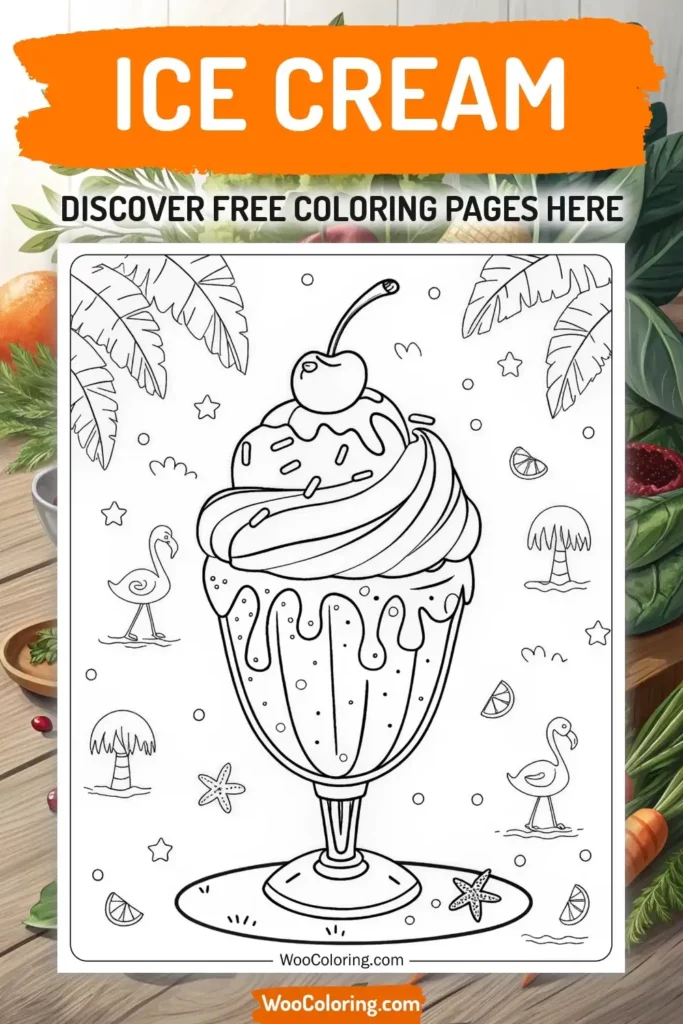 Ice Cream coloring pages designs with food