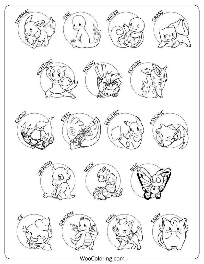 Illustrated Pokémon Type Chart With Cute Character Examples