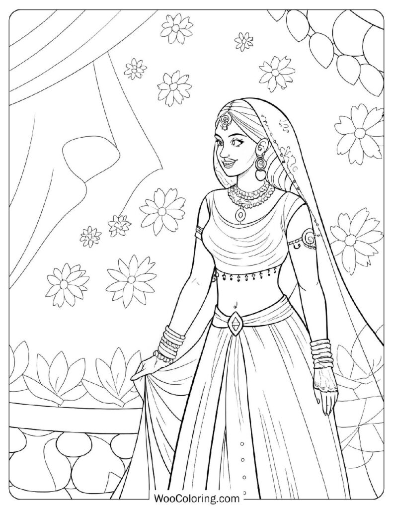 Indian Princess of Vibrant Traditions Coloring Page