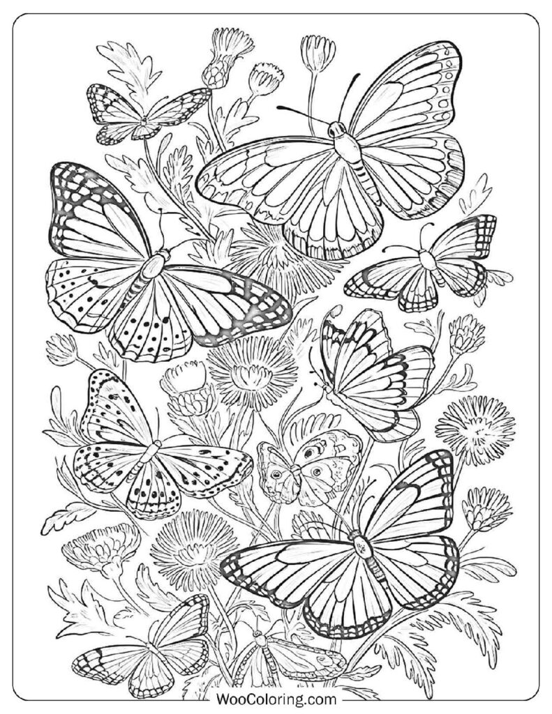 Intricate Butterfly Coloring Sheet With Wildflowers For Adults