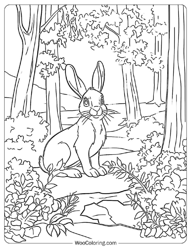 Intricate Forest Rabbit Coloring Sheet
