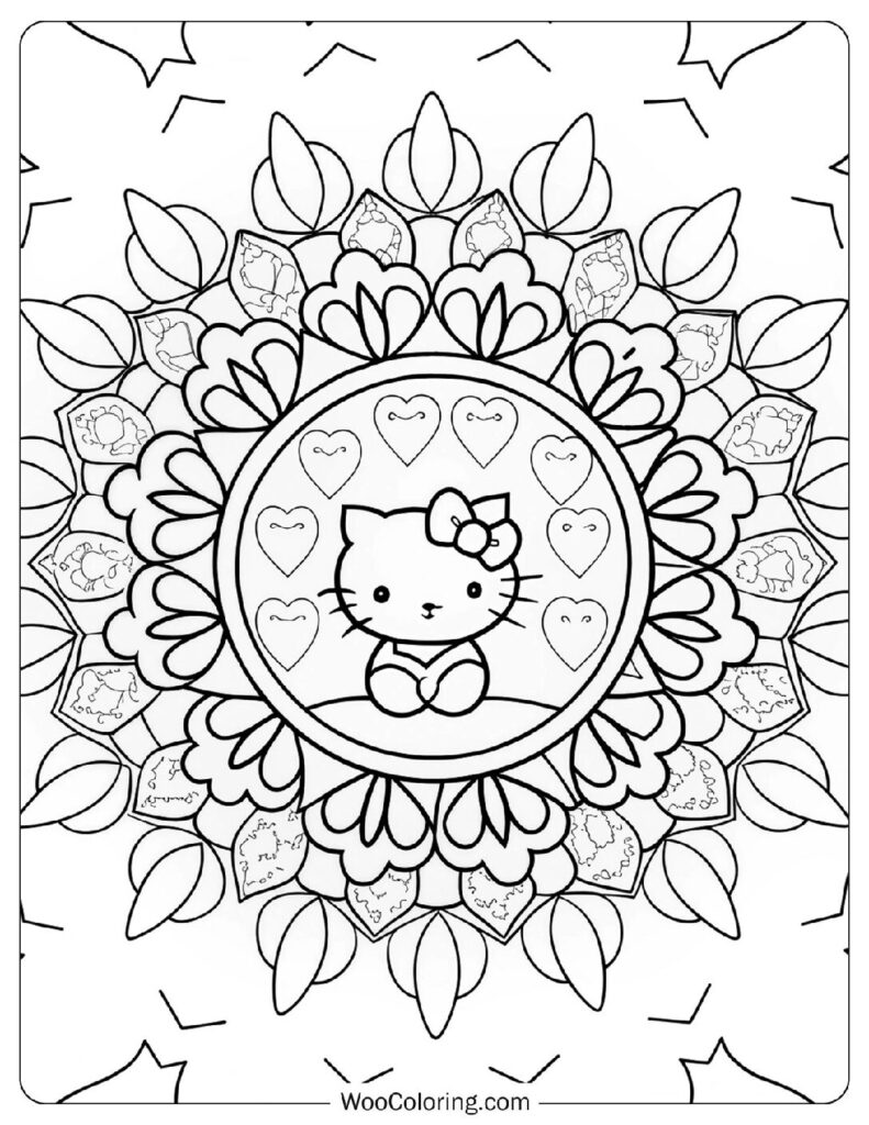 Intricate Hello Kitty Mandala Coloring Sheet