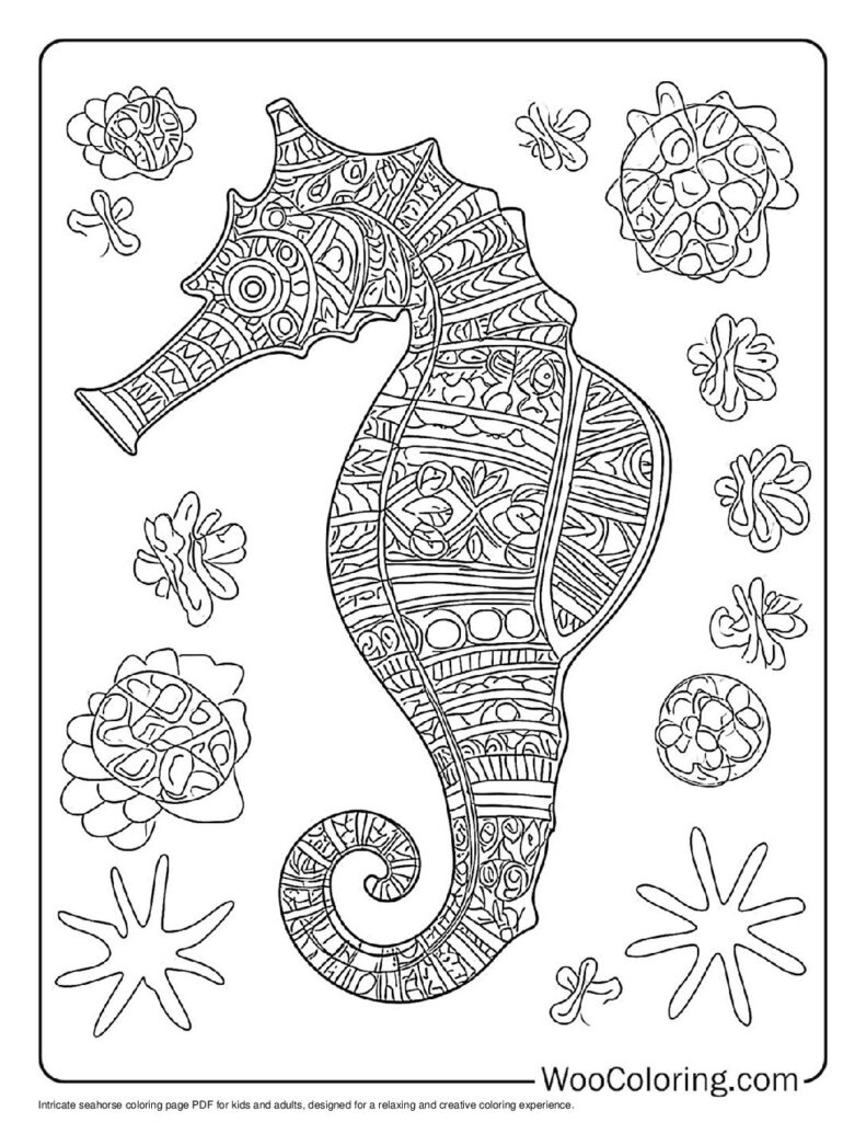100  Seahorse coloring pages  Free PDF To Print  - 8