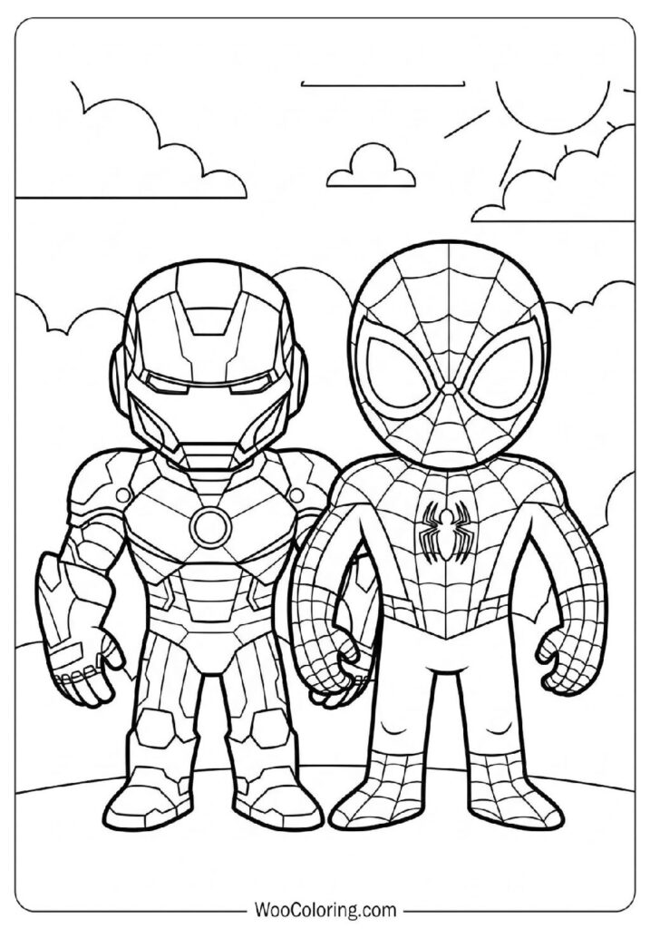 Iron Spiderman Standing Proudly in His Special Suit Coloring Sheet for Preschoolers