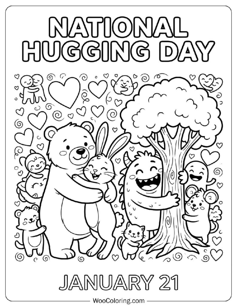 January 21 – National Hugging Day Coloring Page