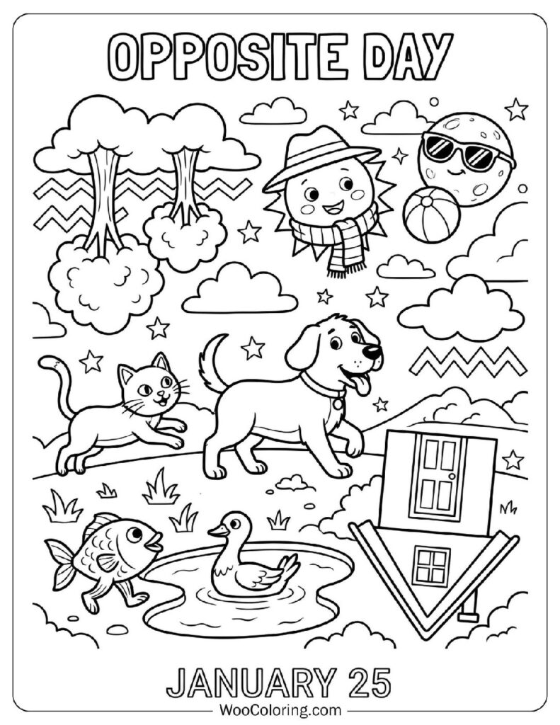 January 25 – Opposite Day Coloring Page for Preschoolers