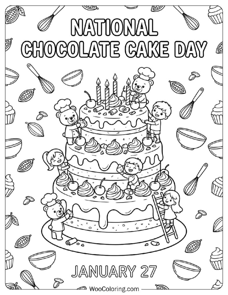 January 27 – National Chocolate Cake Day Picture to Color