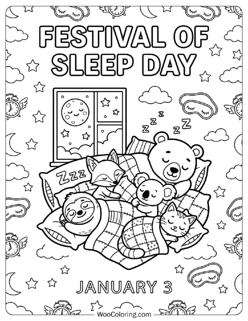 January 3 – Festival of Sleep Day Coloring Page for Kids