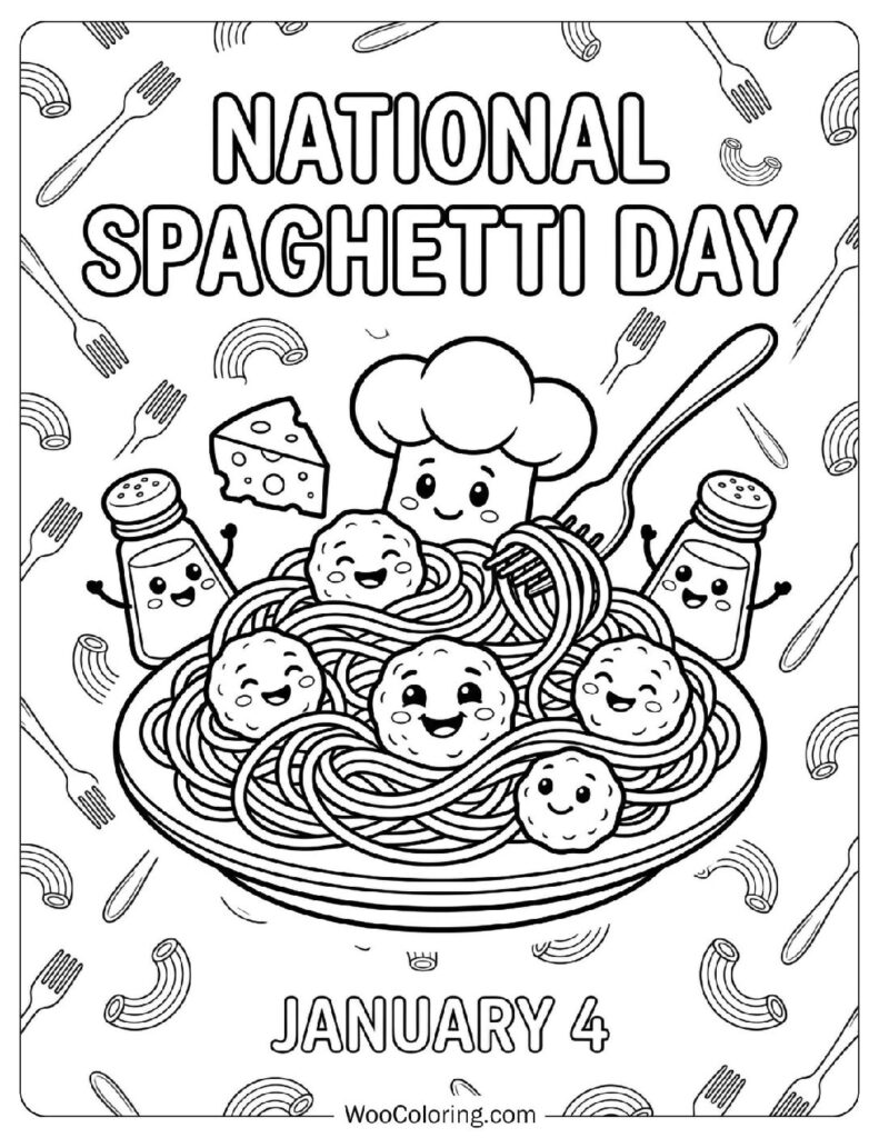 January 4 – National Spaghetti Day Coloring Sheet for Kids