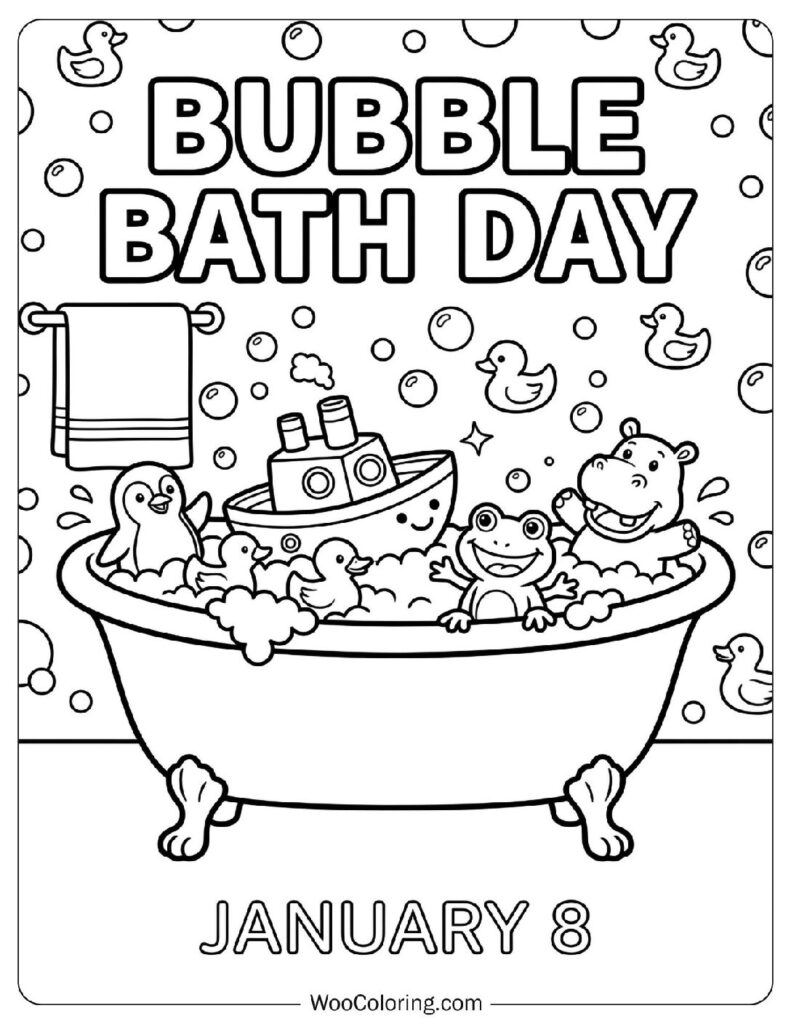 January 8 – Bubble Bath Day Coloring Picture