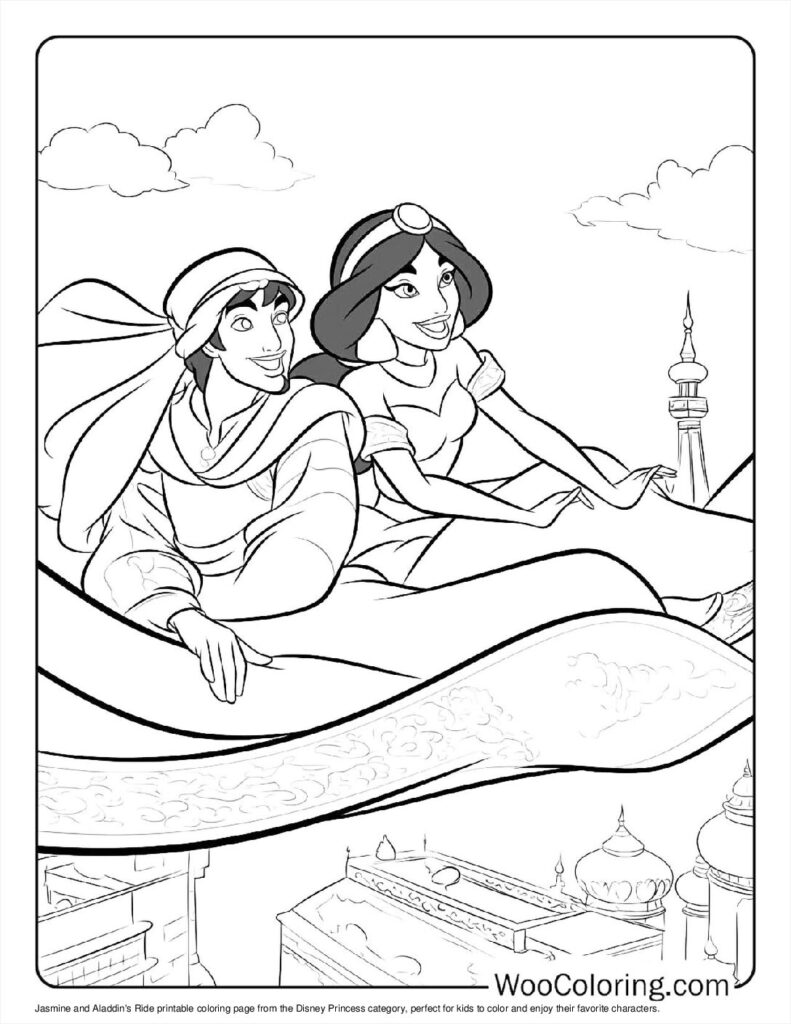 Jasmine and Aladdin's Ride Coloring Page