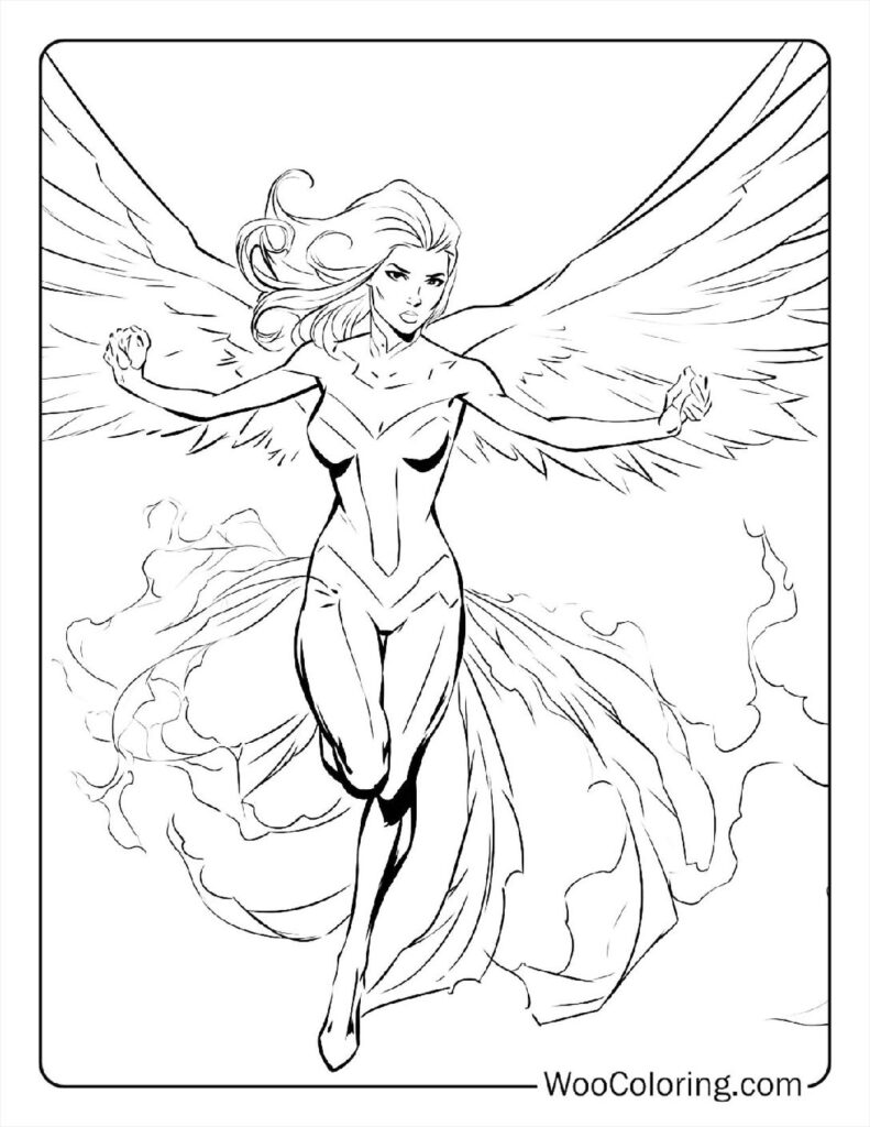 Jean's Epic Phoenix Moment Coloring Page For Kids