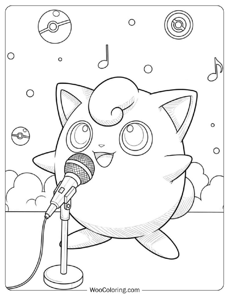 Jigglypuff Singing with Microphone Coloring Sheet