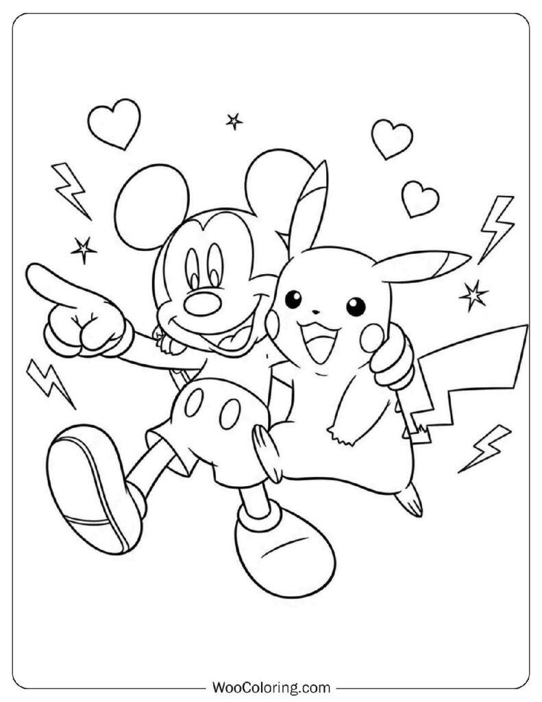 Joyful Skip With Mickey Mouse With Pikachu