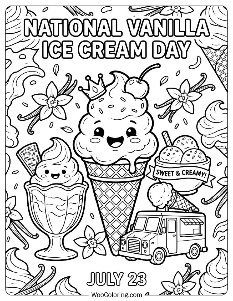 July 23 – National Vanilla Ice Cream Day Coloring Page for Kids