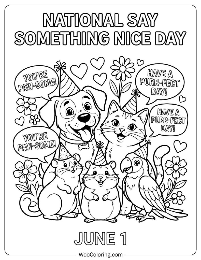 June 1 – National Say Something Nice Day Coloring Page